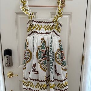 Anthropologie White Dress with Mustard and Brown Leaf Print